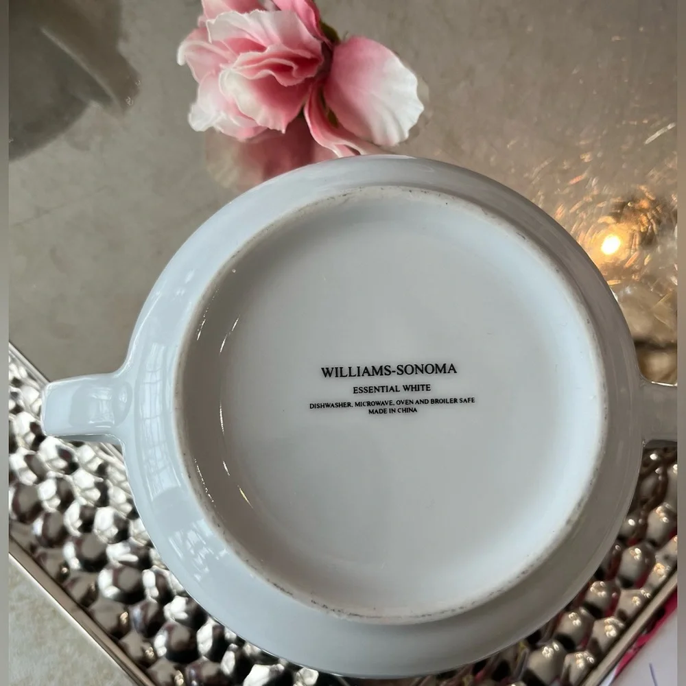 Williams Sonoma Set Of 3 Essential White Double Handled Soup/Cream Bowls 4 3/4